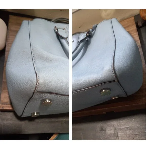 👉LAST CHANCE‼️ Michael Kors Sutton Metallic Silver Stripe Saffiano Satchel - Picture 10 of 16